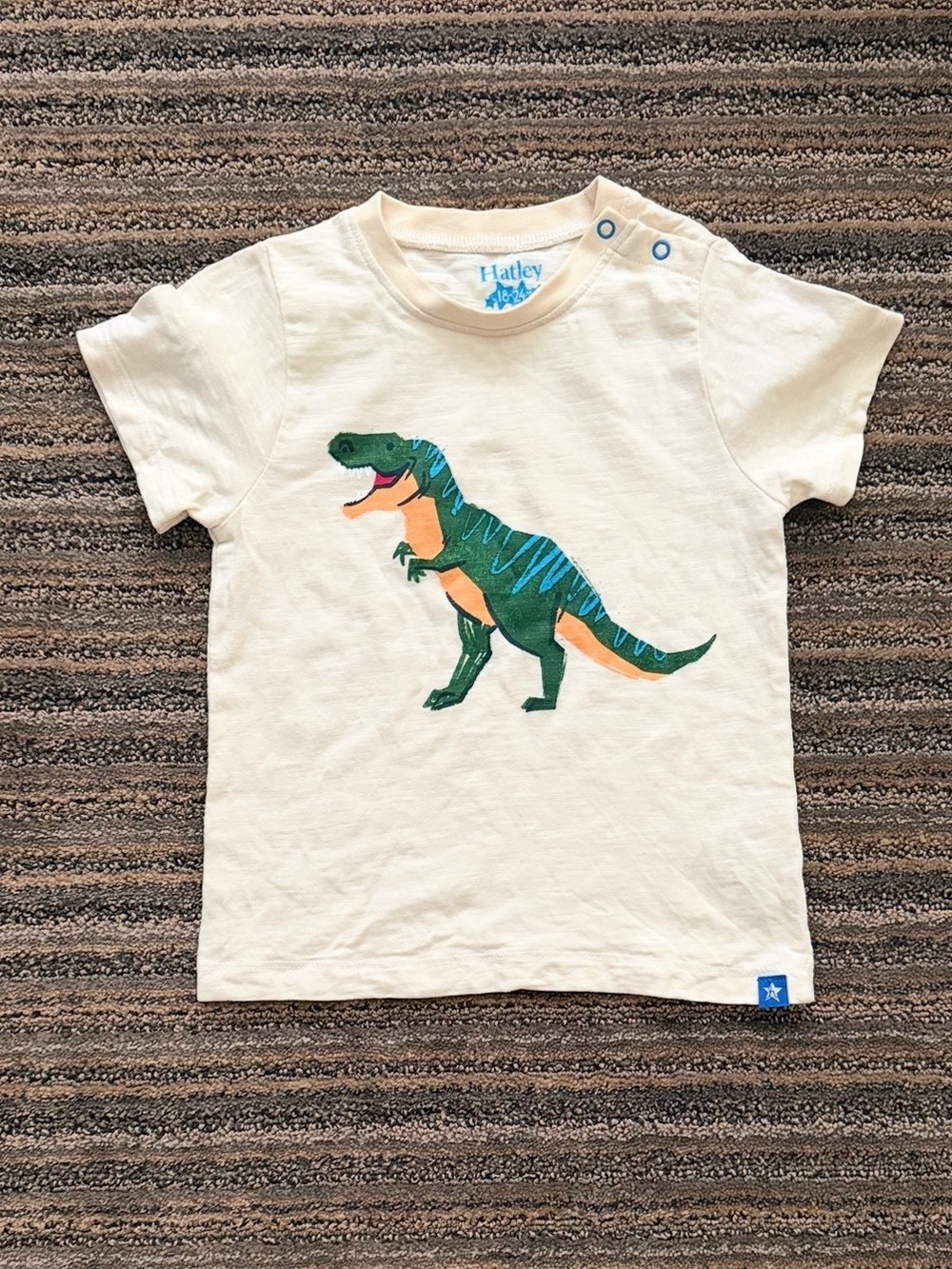 Hatley Cream Tee with Green and Orange T-Rex Graphic